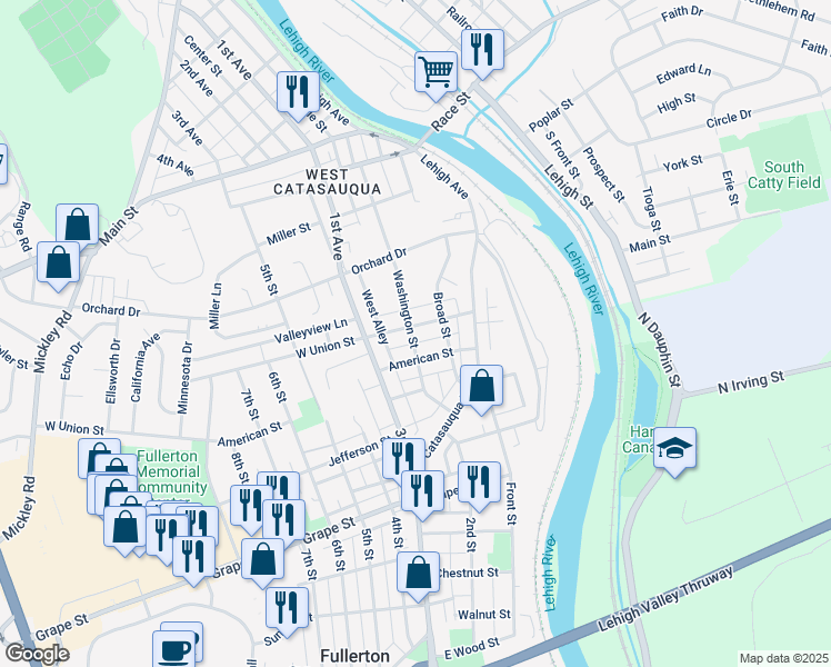 map of restaurants, bars, coffee shops, grocery stores, and more near 162 West Union Street in Catasauqua