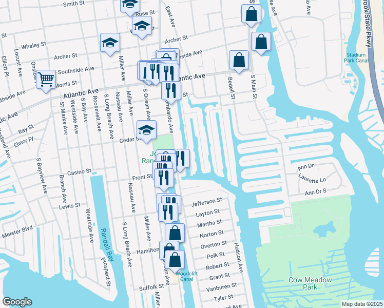 map of restaurants, bars, coffee shops, grocery stores, and more near 226 Sportsmans Avenue in Freeport
