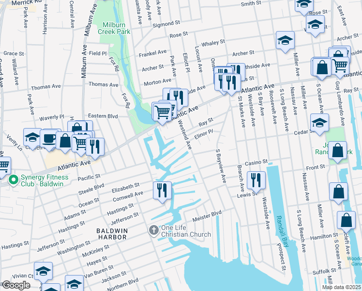 map of restaurants, bars, coffee shops, grocery stores, and more near 26 Anchor Street in Freeport