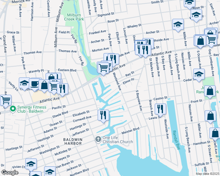 map of restaurants, bars, coffee shops, grocery stores, and more near 26 Anchor Street in Freeport