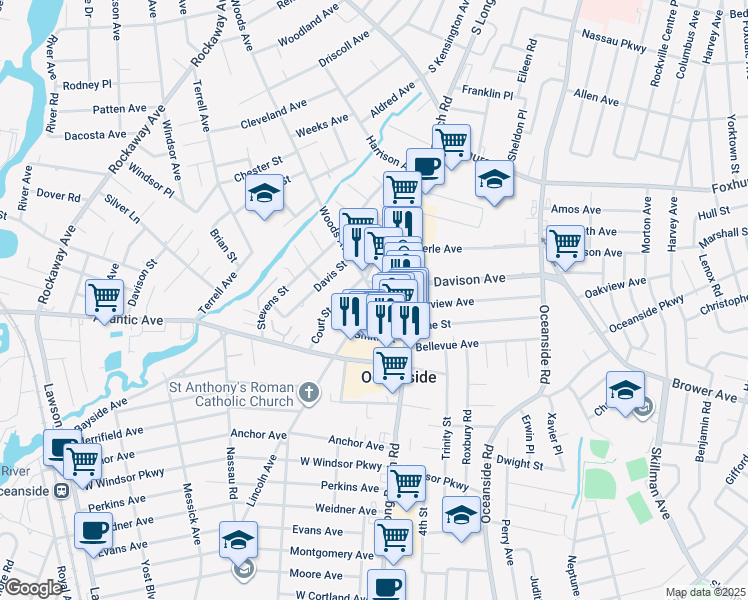 map of restaurants, bars, coffee shops, grocery stores, and more near 2879 Lower Lincoln Avenue in Oceanside