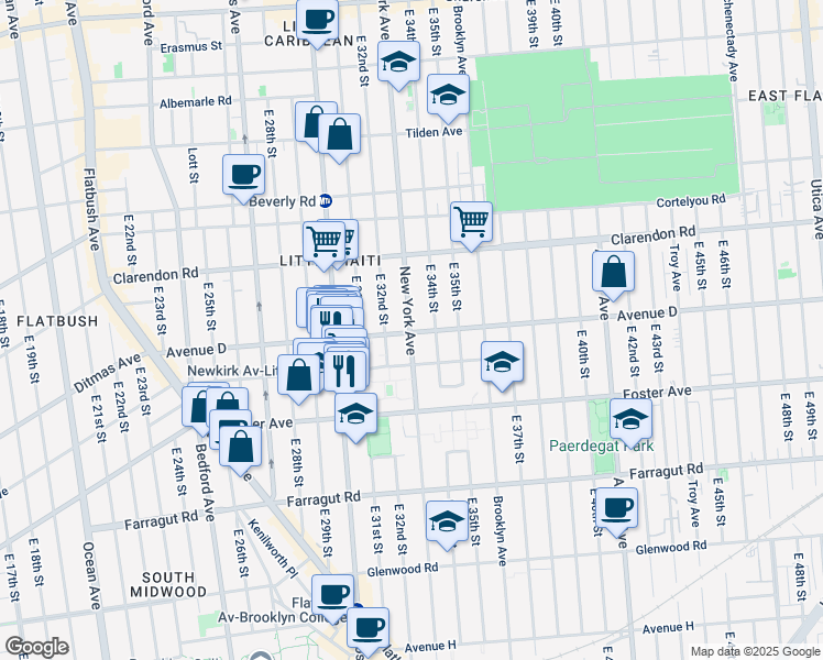map of restaurants, bars, coffee shops, grocery stores, and more near 3310 Avenue D in Brooklyn