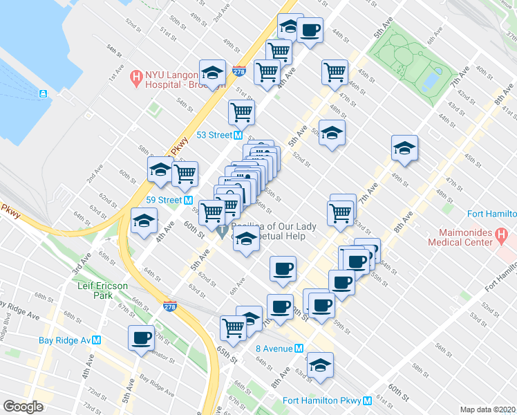 map of restaurants, bars, coffee shops, grocery stores, and more near 538 56th Street in Brooklyn