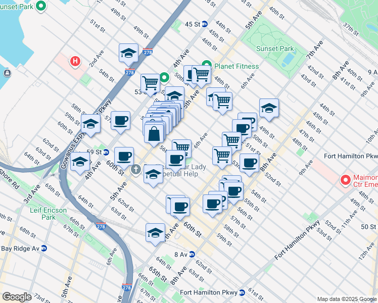 map of restaurants, bars, coffee shops, grocery stores, and more near 575 55th Street in Brooklyn
