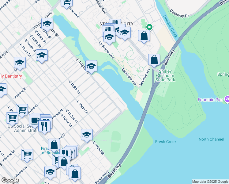 map of restaurants, bars, coffee shops, grocery stores, and more near 12146 Avenue North in Brooklyn
