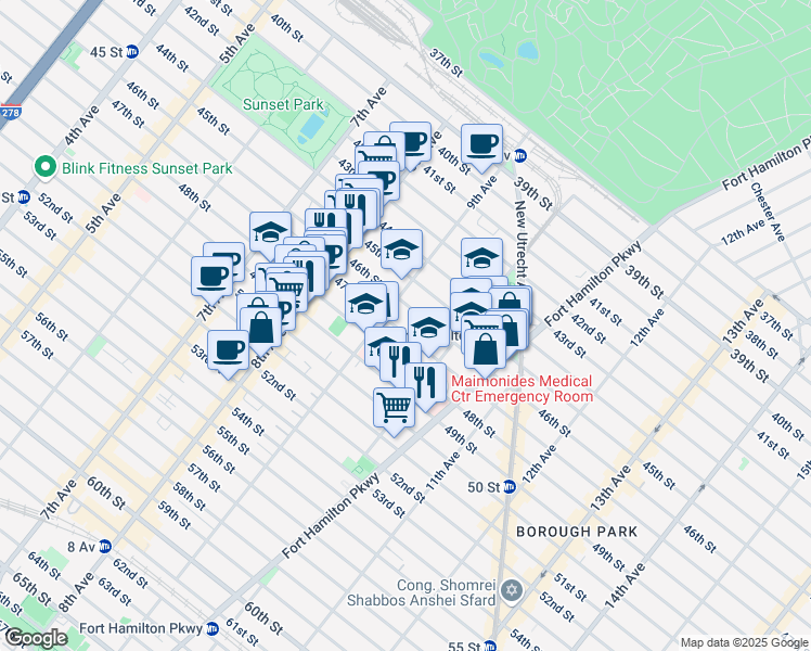 map of restaurants, bars, coffee shops, grocery stores, and more near 914 47th Street in Brooklyn