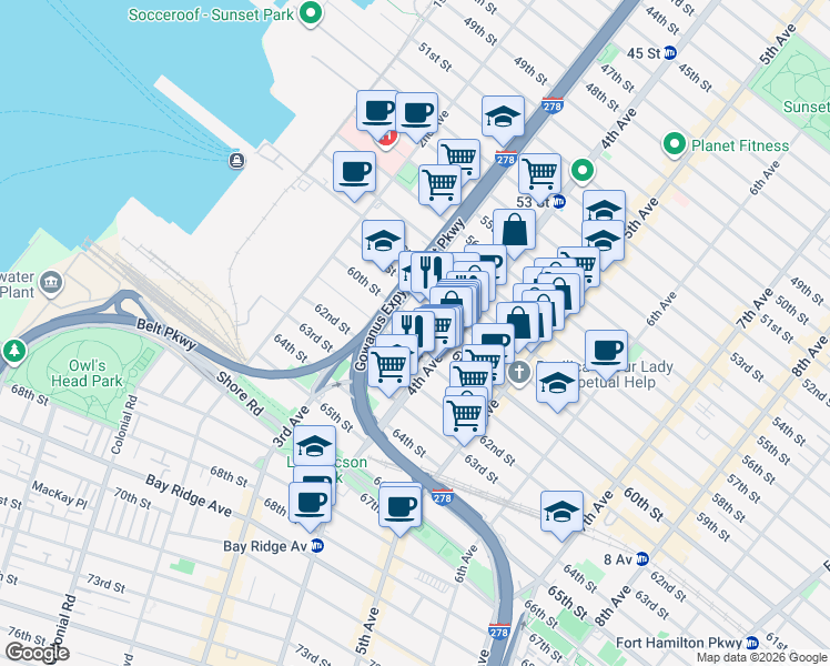 map of restaurants, bars, coffee shops, grocery stores, and more near in Brooklyn