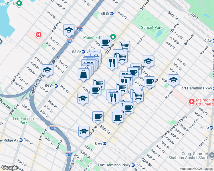 map of restaurants, bars, coffee shops, grocery stores, and more near in Brooklyn