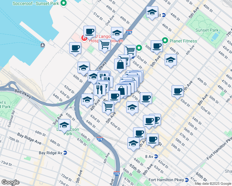 map of restaurants, bars, coffee shops, grocery stores, and more near 438 58th Street in Brooklyn