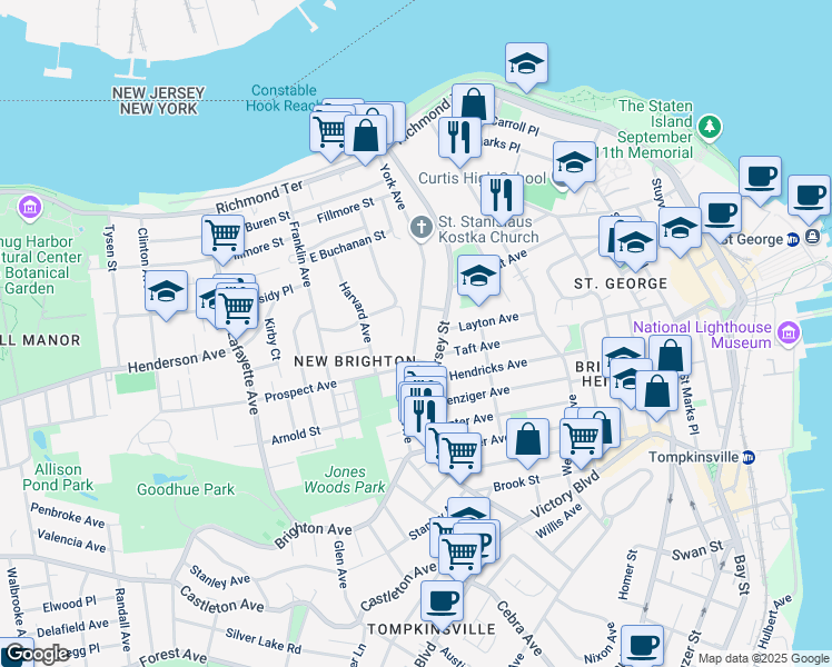 map of restaurants, bars, coffee shops, grocery stores, and more near 153 Highview Avenue in Staten Island