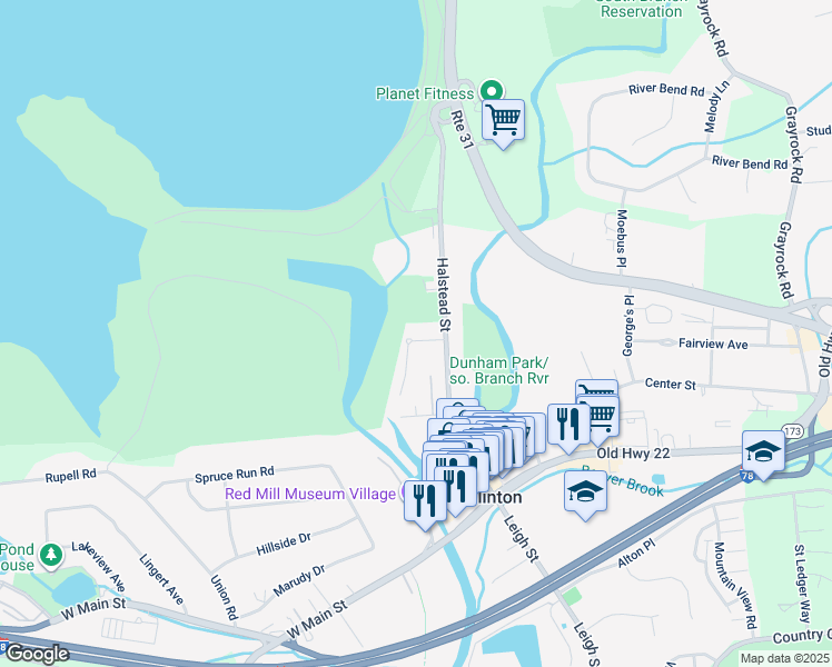 map of restaurants, bars, coffee shops, grocery stores, and more near 8 Rachel Court in Clinton