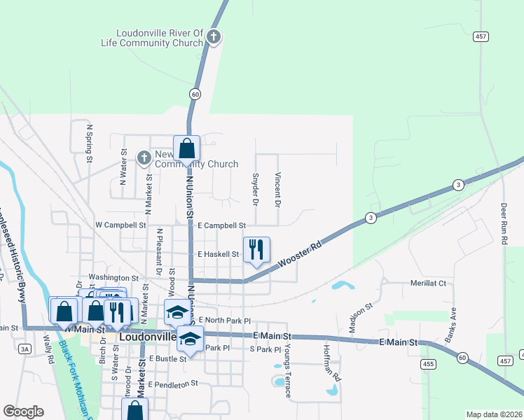map of restaurants, bars, coffee shops, grocery stores, and more near 509 Vincent Drive in Loudonville