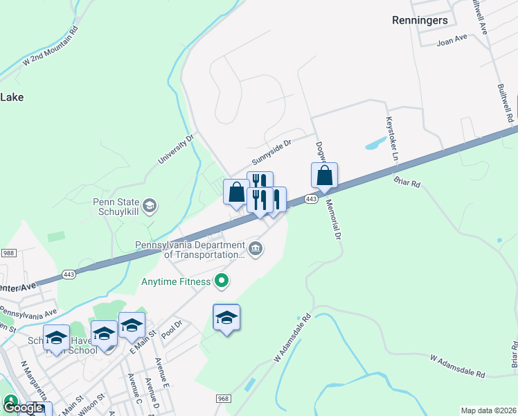 map of restaurants, bars, coffee shops, grocery stores, and more near 300 Pennsylvania 61 in Schuylkill Haven