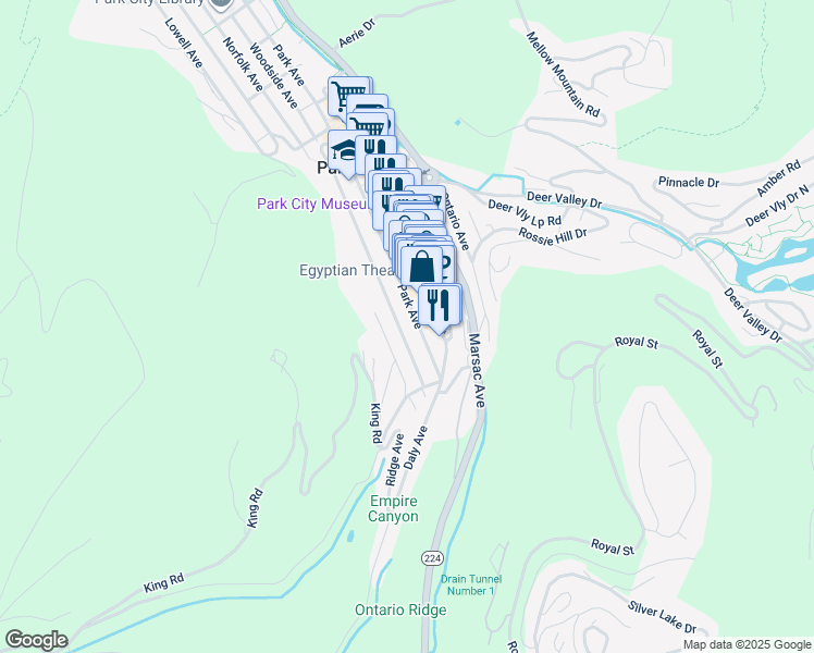 map of restaurants, bars, coffee shops, grocery stores, and more near 238 Norfolk Avenue in Park City