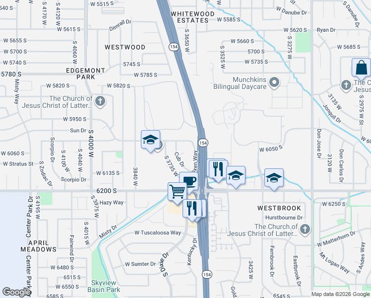 map of restaurants, bars, coffee shops, grocery stores, and more near 3663 6075 South in Salt Lake City