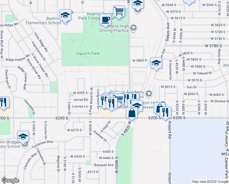 map of restaurants, bars, coffee shops, grocery stores, and more near 4902 West 6075 South in Kearns
