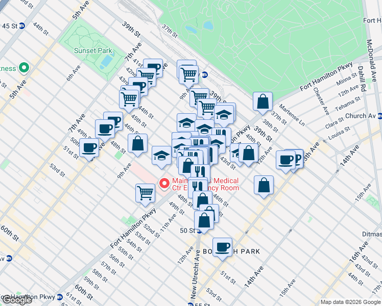 map of restaurants, bars, coffee shops, grocery stores, and more near in Brooklyn