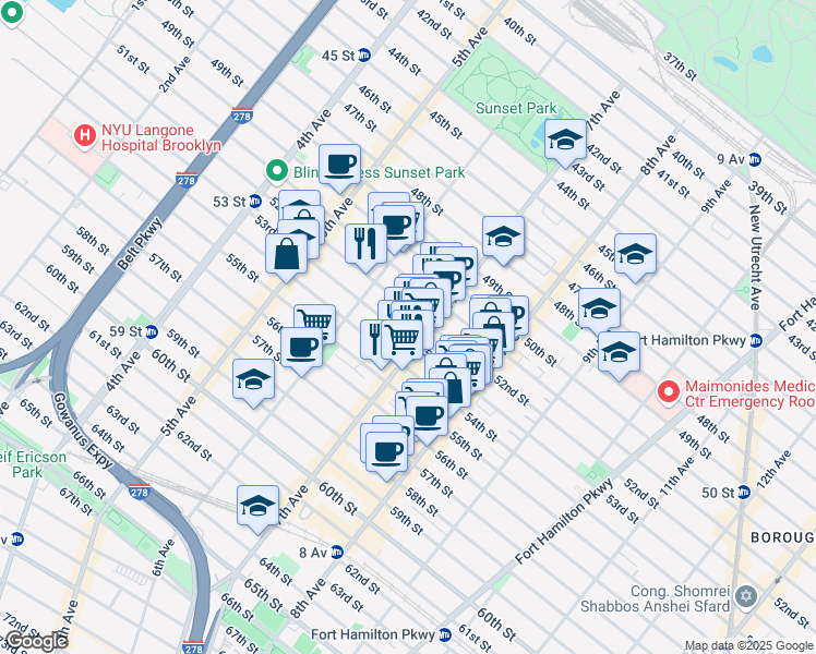 map of restaurants, bars, coffee shops, grocery stores, and more near 658 53rd Street in Brooklyn