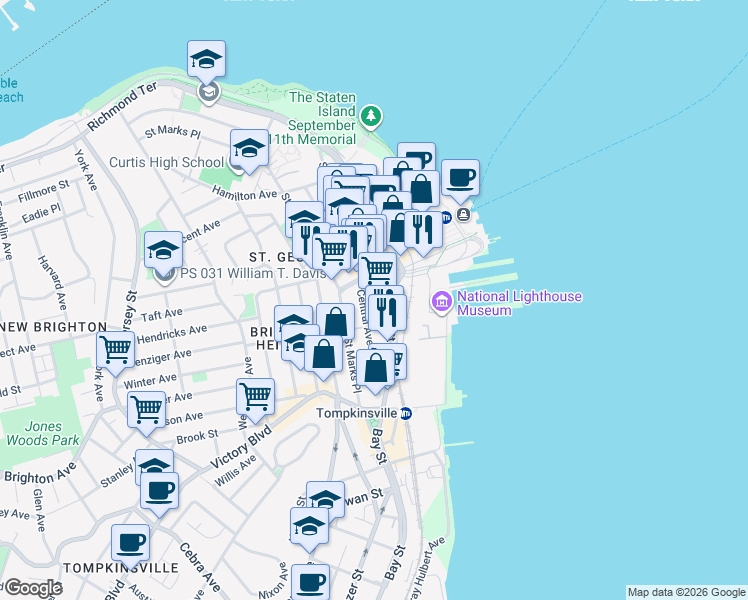 map of restaurants, bars, coffee shops, grocery stores, and more near 48 Bay Street in Staten Island