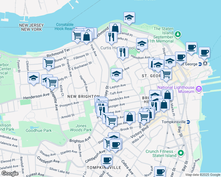 map of restaurants, bars, coffee shops, grocery stores, and more near 99 Taft Avenue in Staten Island