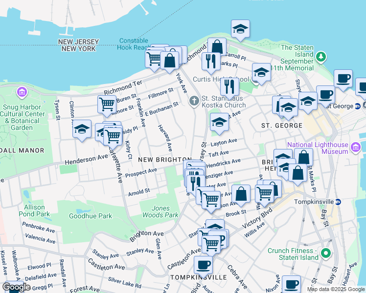 map of restaurants, bars, coffee shops, grocery stores, and more near 153 Highview Avenue in Staten Island