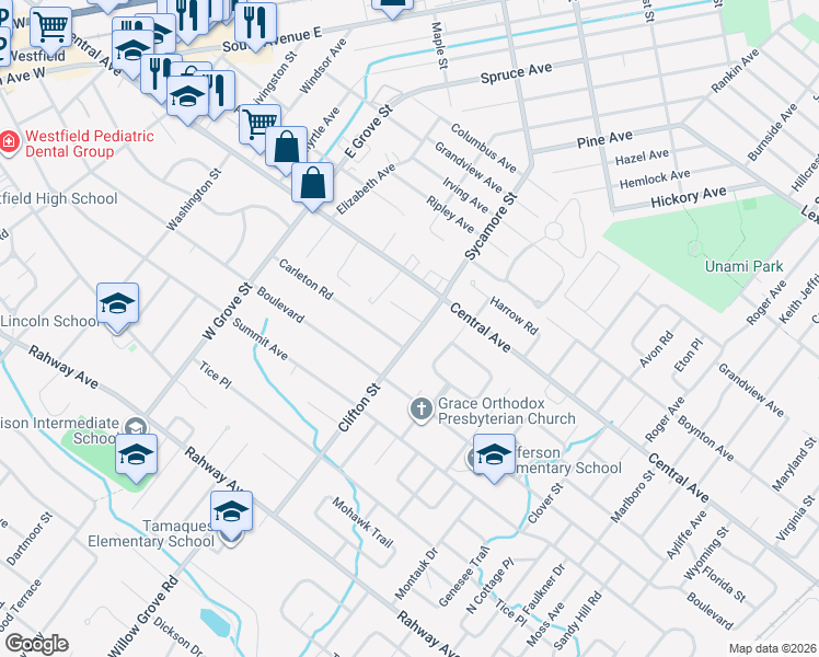 map of restaurants, bars, coffee shops, grocery stores, and more near 137 Clifton Street in Westfield