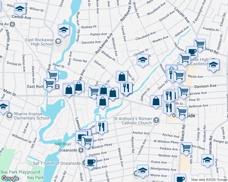 map of restaurants, bars, coffee shops, grocery stores, and more near 2835 Elm Street in Oceanside