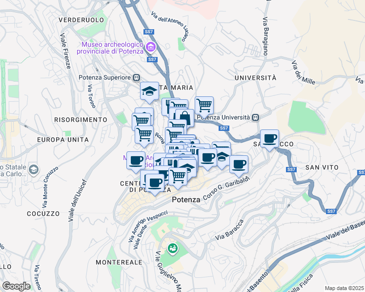 map of restaurants, bars, coffee shops, grocery stores, and more near 5 Discesa San Gerardo in Potenza