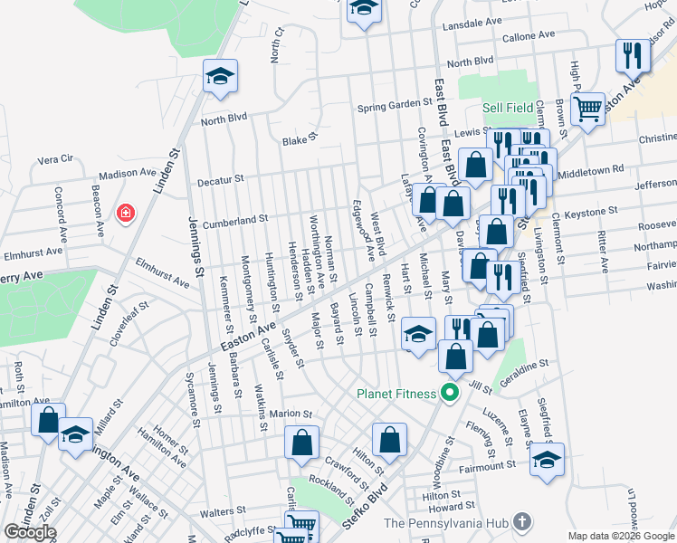 map of restaurants, bars, coffee shops, grocery stores, and more near in Bethlehem