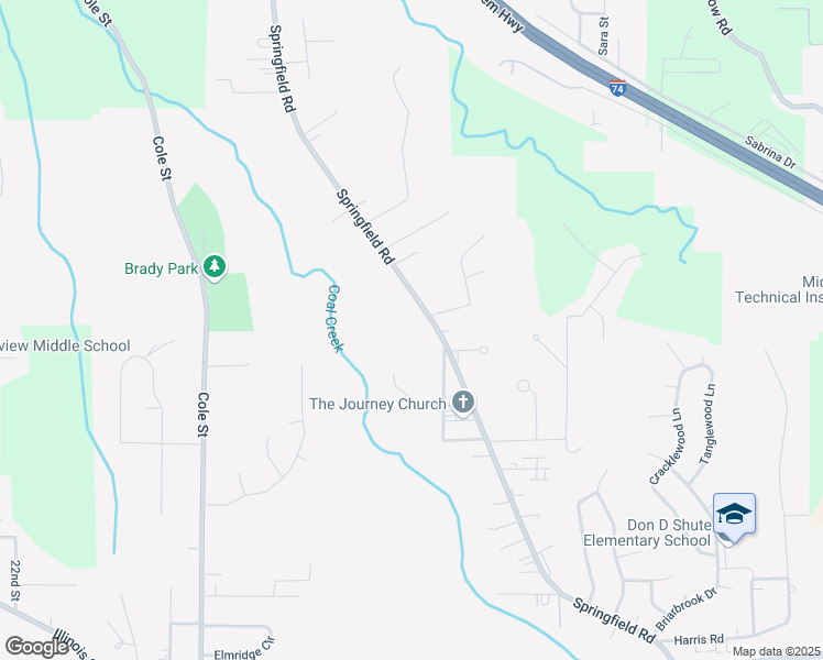 map of restaurants, bars, coffee shops, grocery stores, and more near 1910 Springfield Road in East Peoria