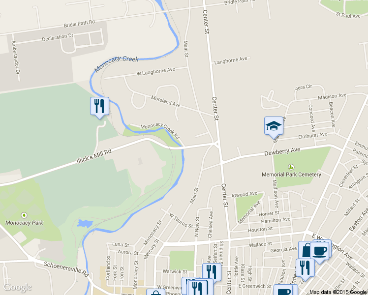 map of restaurants, bars, coffee shops, grocery stores, and more near 130 Illicks Mill Rd in Bethlehem