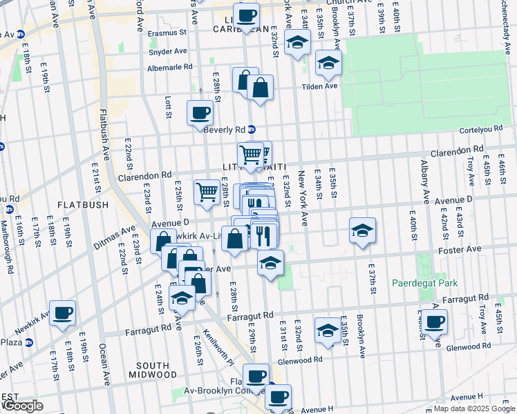 map of restaurants, bars, coffee shops, grocery stores, and more near 1837-1749 Nostrand Avenue in Brooklyn