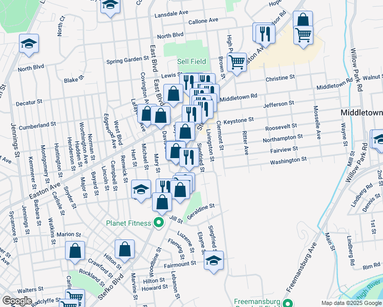 map of restaurants, bars, coffee shops, grocery stores, and more near 2026 Stefko Boulevard in Bethlehem