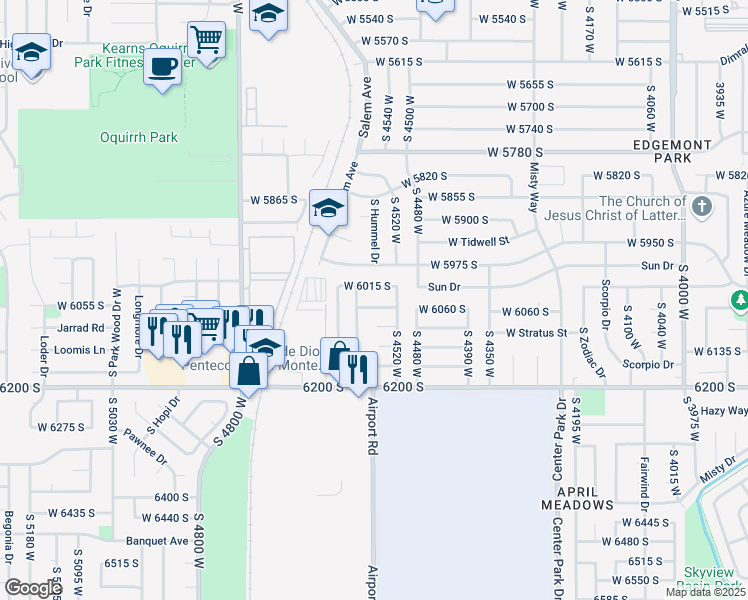 map of restaurants, bars, coffee shops, grocery stores, and more near 6067 South 4590 West in Kearns