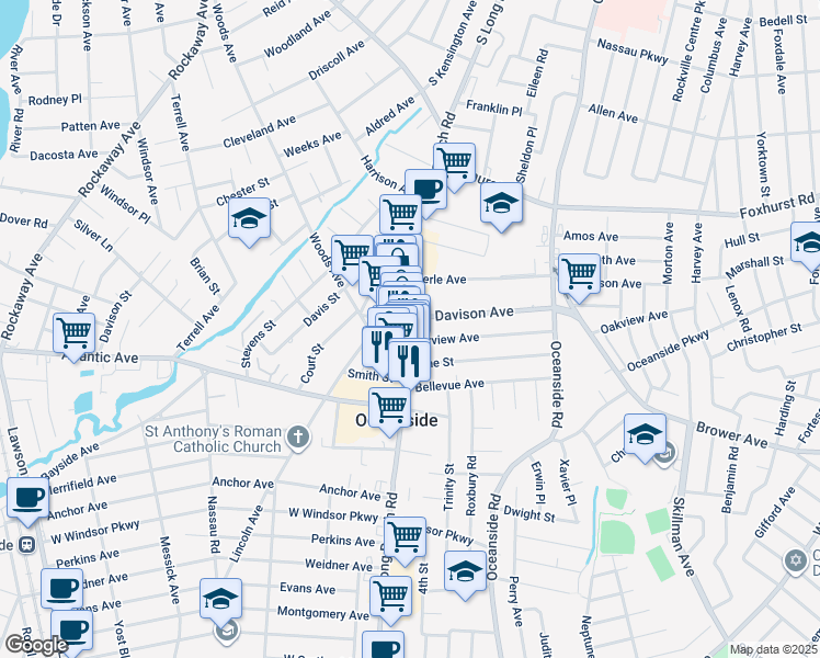map of restaurants, bars, coffee shops, grocery stores, and more near 4 Fairview Avenue in Oceanside