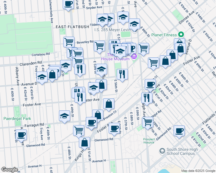 map of restaurants, bars, coffee shops, grocery stores, and more near 540713 Kings Highway in Brooklyn