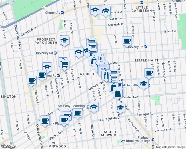 map of restaurants, bars, coffee shops, grocery stores, and more near 440 East 22nd Street in Brooklyn