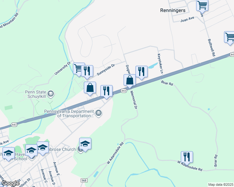 map of restaurants, bars, coffee shops, grocery stores, and more near 988 East Main Street in Schuylkill Haven