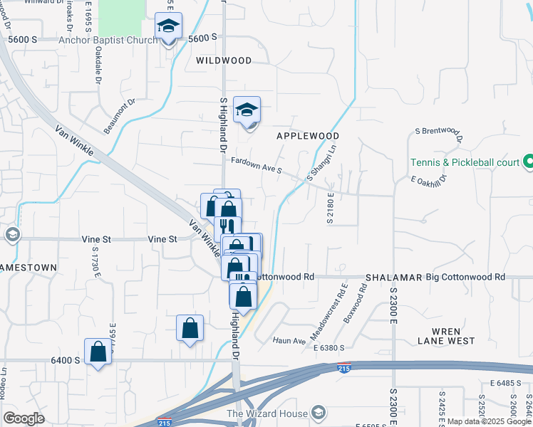 map of restaurants, bars, coffee shops, grocery stores, and more near 6048 South 2075 East in Holladay