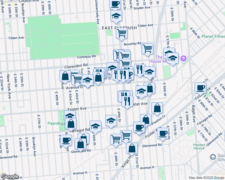 map of restaurants, bars, coffee shops, grocery stores, and more near 836 East 49th Street in Brooklyn