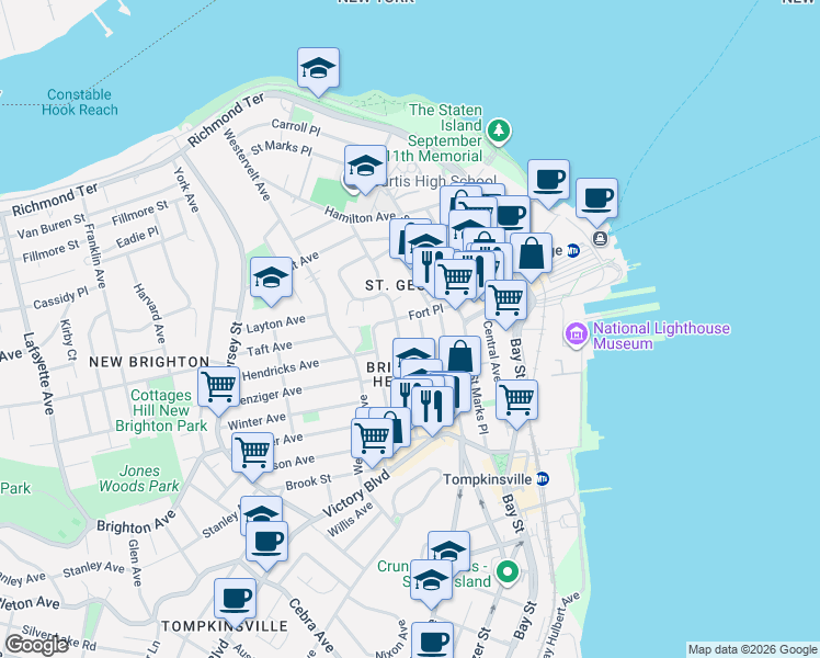 map of restaurants, bars, coffee shops, grocery stores, and more near 144 Daniel Low Terrace in Staten Island
