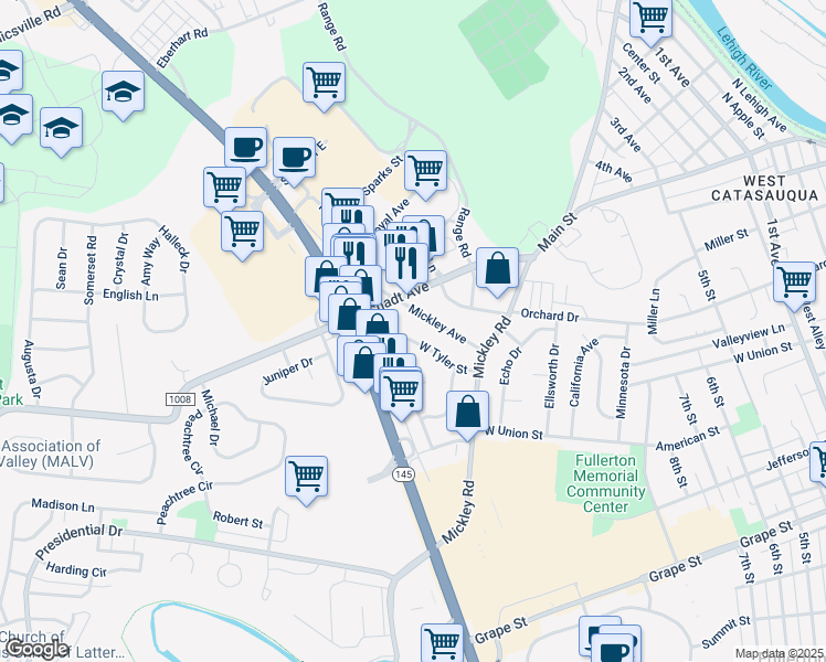 map of restaurants, bars, coffee shops, grocery stores, and more near 1150 West Tyler Street in Fullerton