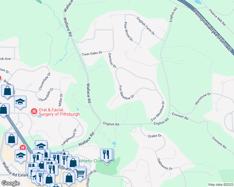 map of restaurants, bars, coffee shops, grocery stores, and more near 500 Fair Vista Court in Wexford