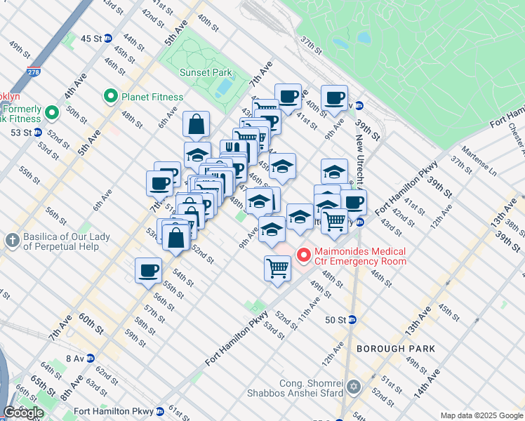 map of restaurants, bars, coffee shops, grocery stores, and more near 880 47th Street in Brooklyn