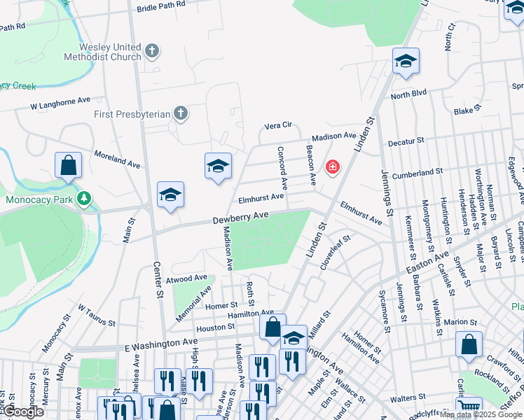 map of restaurants, bars, coffee shops, grocery stores, and more near 461 Dewberry Avenue in Bethlehem