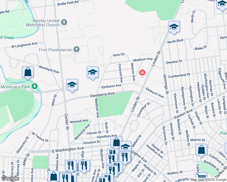 map of restaurants, bars, coffee shops, grocery stores, and more near 461 Dewberry Avenue in Bethlehem