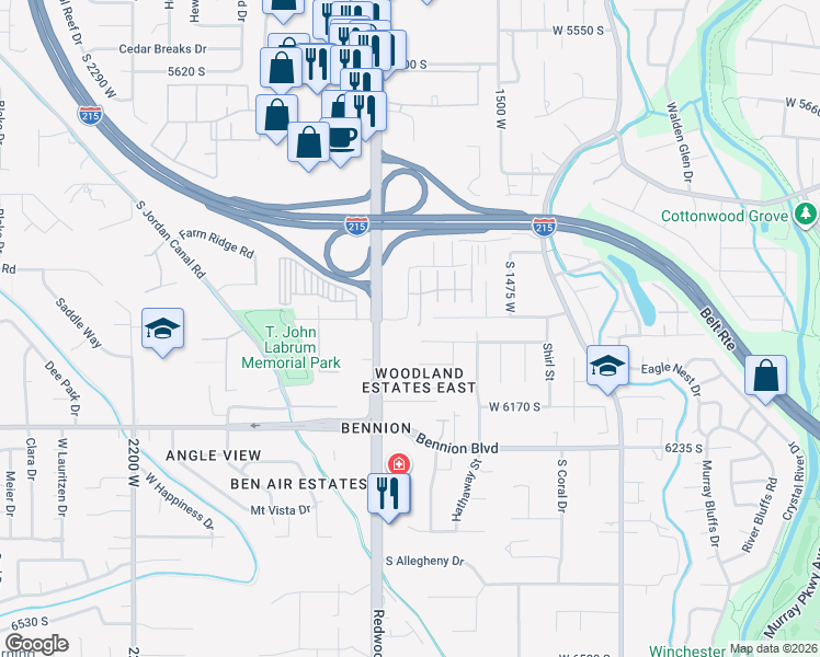 map of restaurants, bars, coffee shops, grocery stores, and more near 1623 Elsie Drive in Salt Lake City