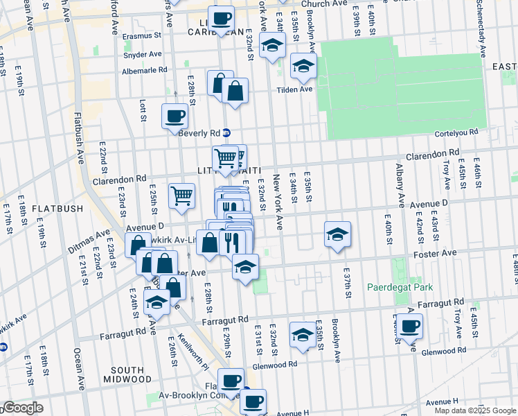 map of restaurants, bars, coffee shops, grocery stores, and more near 3113 Avenue D in Brooklyn