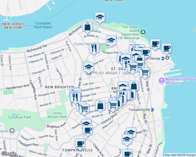 map of restaurants, bars, coffee shops, grocery stores, and more near 16 Taft Avenue in Staten Island