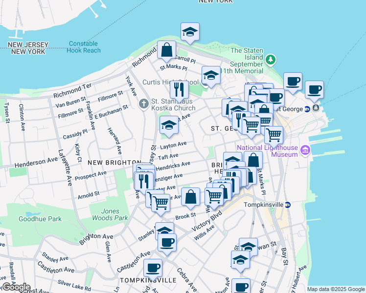 map of restaurants, bars, coffee shops, grocery stores, and more near 16 Taft Avenue in Staten Island